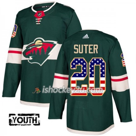 Børn NHL Minnesota Wild Trøje Ryan Suter 20 Adidas 2017-2018 Grøn USA Flag Fashion Authentic
